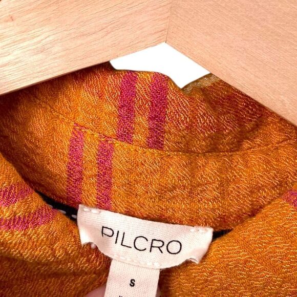 Pilcro x Anthropologie Vibrant Orange and Pink Front Button Top in Size S - Picture 7 of 8